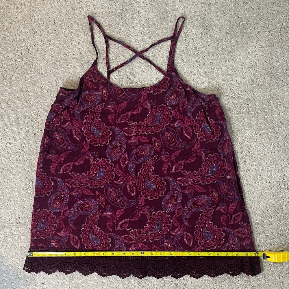 Paisley Print Burgundy Cami Top with crochet lace trim